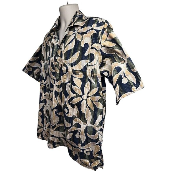 Go Barefoot Vintage Reverse Floral Print Pullover Hawaiian Shirt Large Pocket - Picture 3 of 8